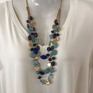 Blue and Gold Necklace and set of 3 bracelets